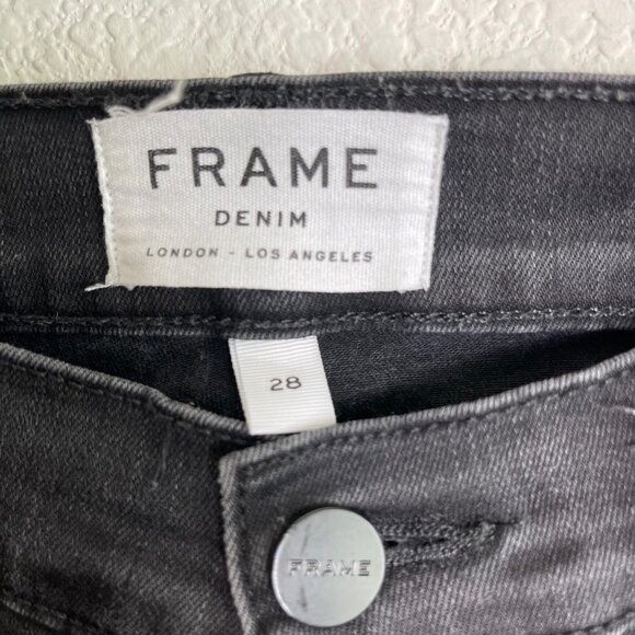 FRAME Le Skinny de Jeanne Jeans Le Color Rip Film Noir Mid Rise Distressed 28.5" - Picture 11 of 14